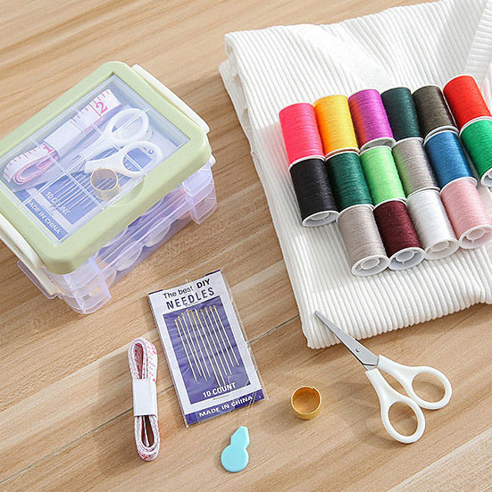 High Quality 30 Pieces Items Needles 16 Colors Thread Storage Box Set Portable Large Three Layers Household Sewing Kit Box