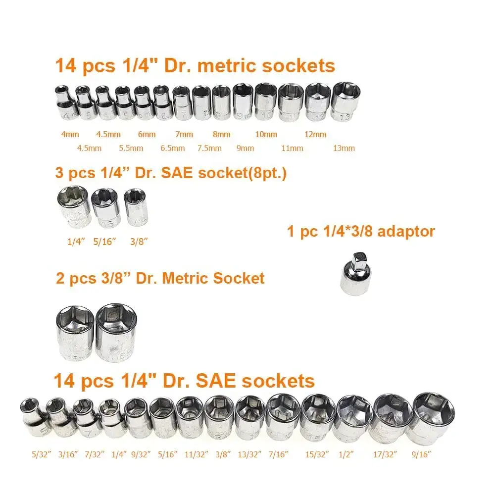 40-Piece SAE/Metric Socket Set with Ratcheting Wrenches, 1/4