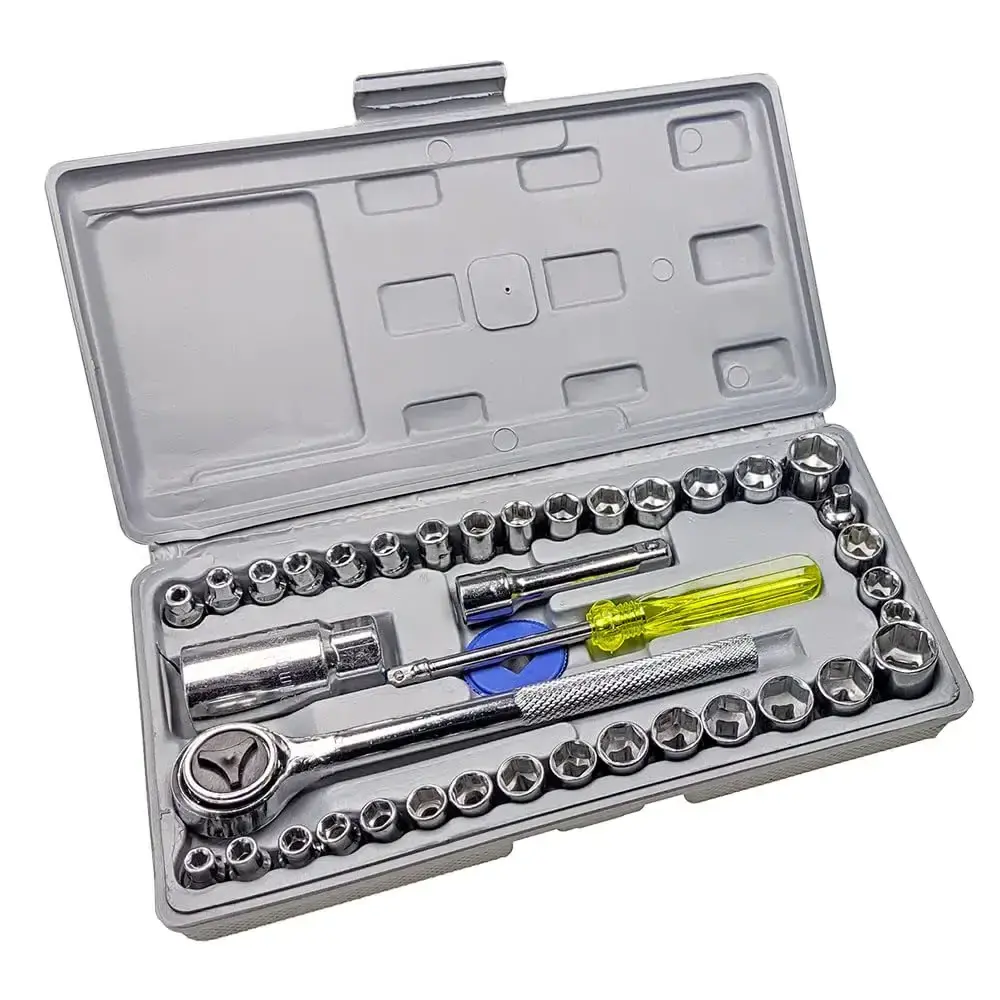 40-Piece SAE/Metric Socket Set with Ratcheting Wrenches, 1/4