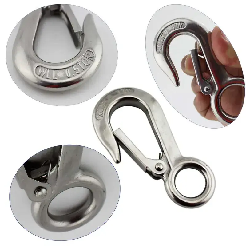 0.5T 304 Stainless Steel Large Eye Lifting Crane Snap Hooks Marine Heavy Duty Safety Spring Cargo Hook 500Kg