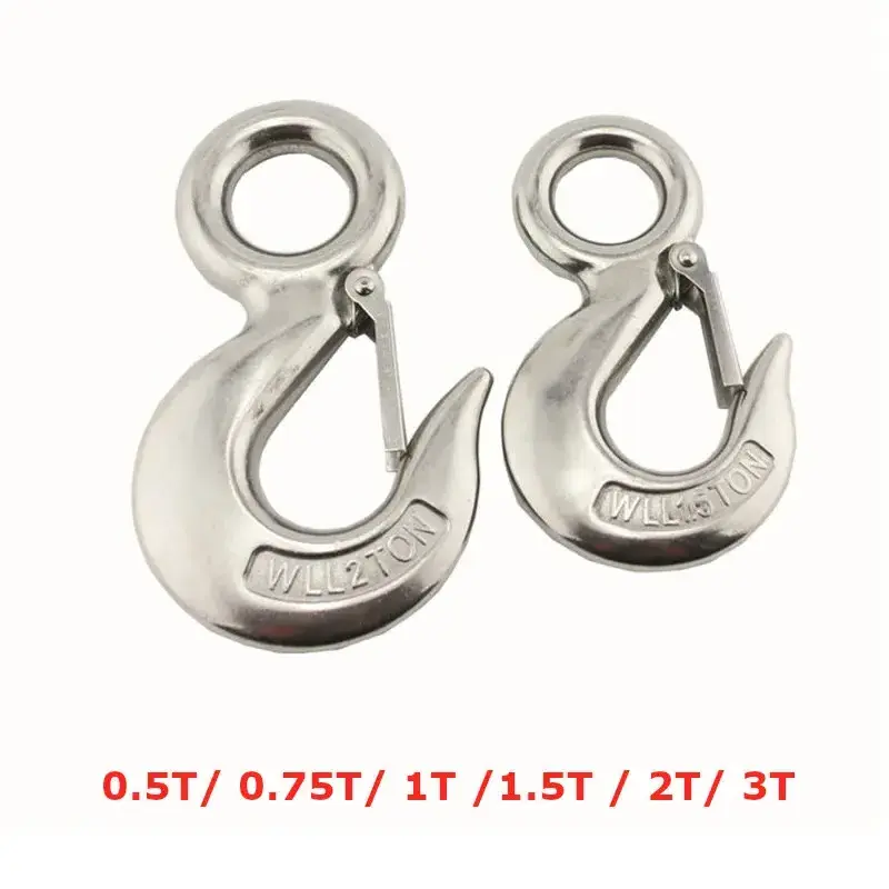 0.5T 304 Stainless Steel Large Eye Lifting Crane Snap Hooks Marine Heavy Duty Safety Spring Cargo Hook 500Kg