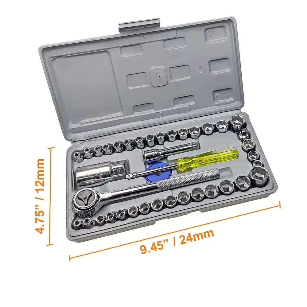 40-Piece SAE/Metric Socket Set with Ratcheting Wrenches, 1/4