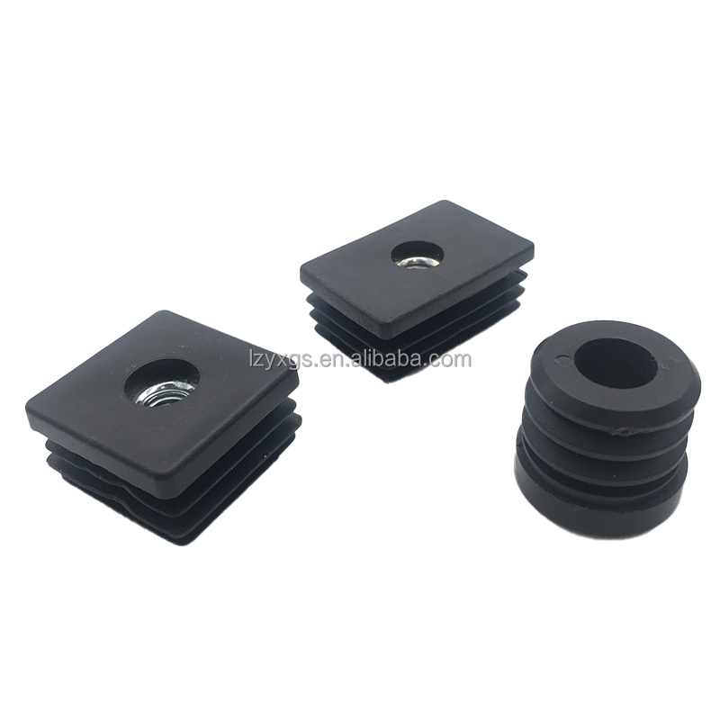 Square Plastic Insert Cap Tube End Cover With Thread Nut Plastic Steel Tube Furniture Leg Hole Plug