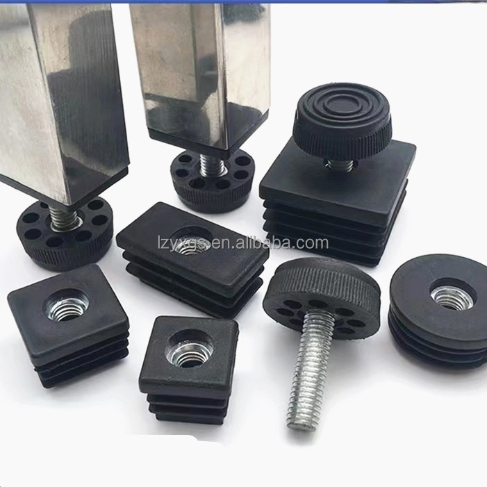 Square Plastic Insert Cap Tube End Cover With Thread Nut Plastic Steel Tube Furniture Leg Hole Plug