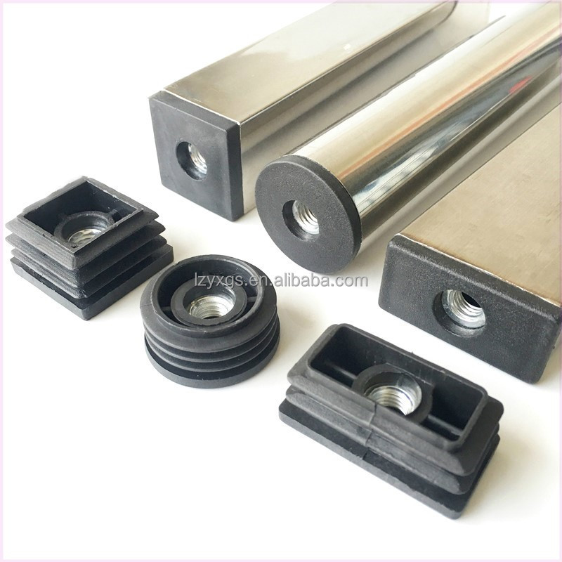 Square Plastic Insert Cap Tube End Cover With Thread Nut Plastic Steel Tube Furniture Leg Hole Plug