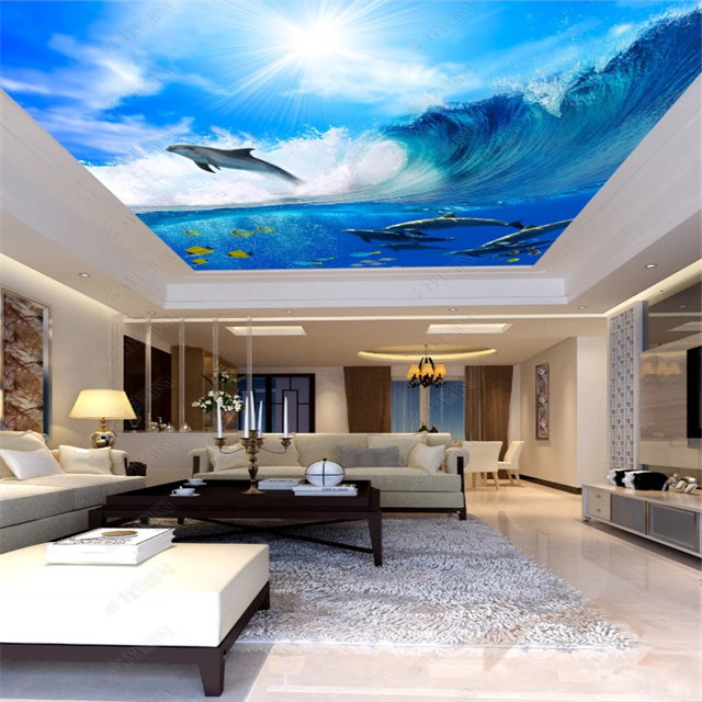 suspend ceiling tile  3d mural sky stretch soft pvc film