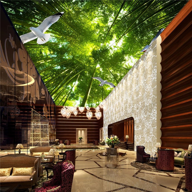 3D landscape bamboo ceiling mural wallpaper