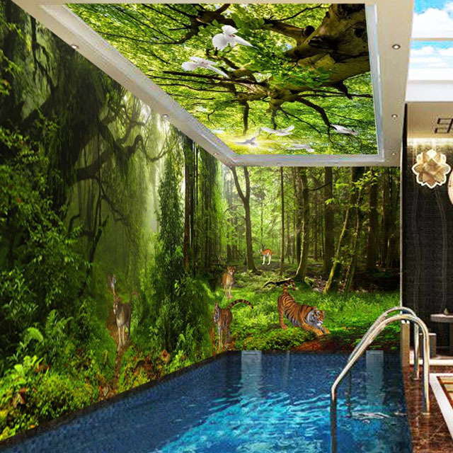 3D landscape bamboo ceiling mural wallpaper