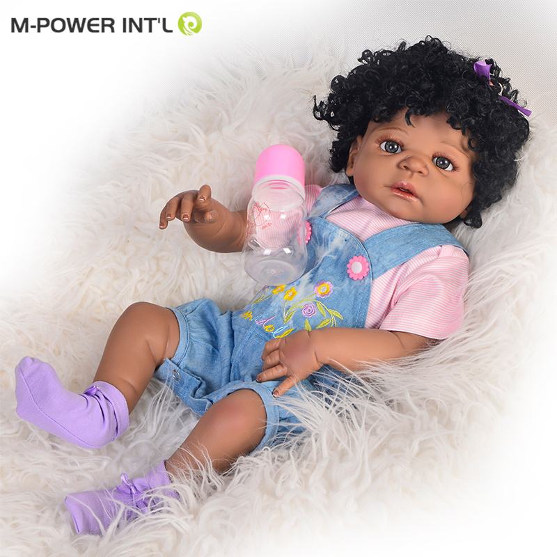 Big eyes, curly hair, black skin doll reborn silicone/reborn baby doll 22 inch baby reborn dolls