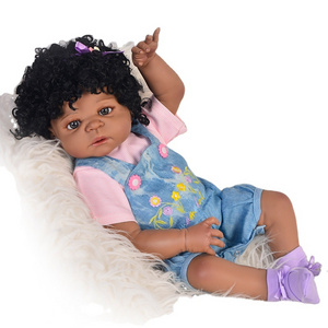 Big eyes, curly hair, black skin doll reborn silicone/reborn baby doll 22 inch baby reborn dolls