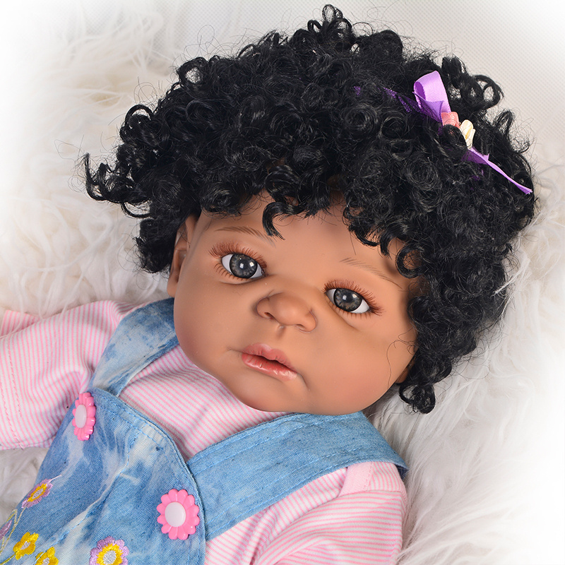 Big eyes, curly hair, black skin doll reborn silicone/reborn baby doll 22 inch baby reborn dolls