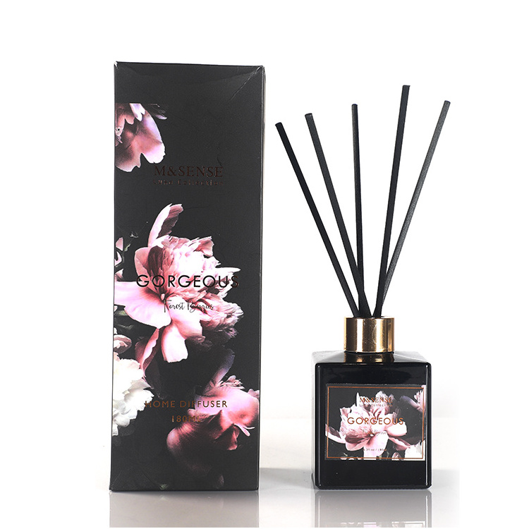 M&SENSE Luxury Scented Black Stick Glass Bottle OEM Fragrance Oil Aroma Reed Diffuser