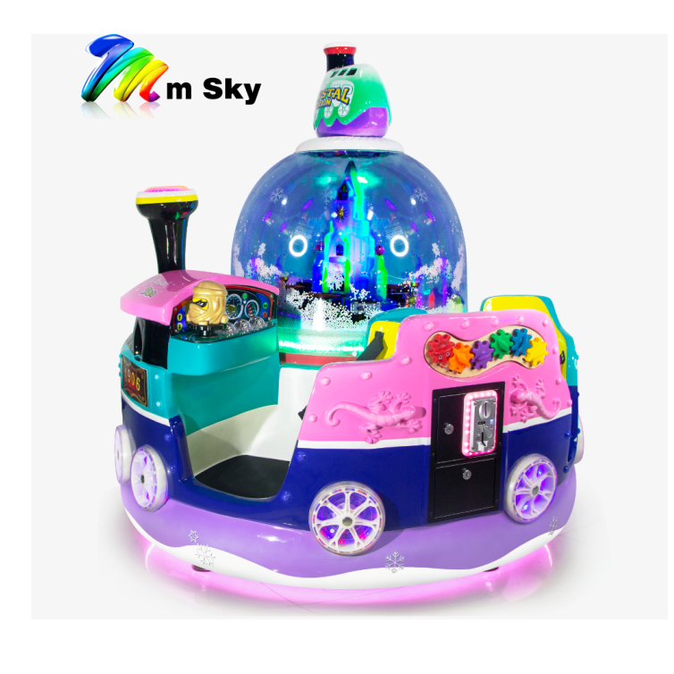 2024 Kids interactive Fiberglass Crystal train 2 seats rotation indoor kiddie Rides Coin operated Amusement park games machines