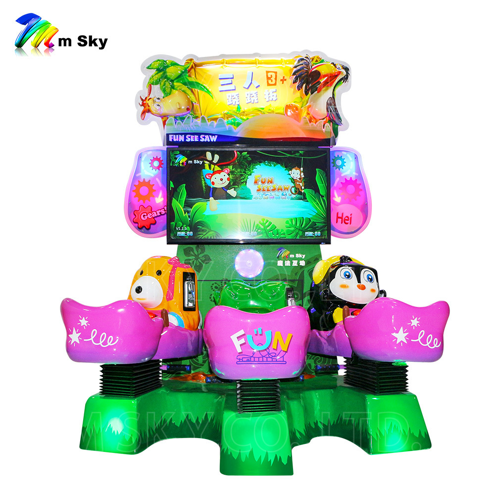 multiplayer indoor fiberglass Coin operated kids 3 Players Seesaw Kiddie Rides swing Game Machines for sale in Amusement Park