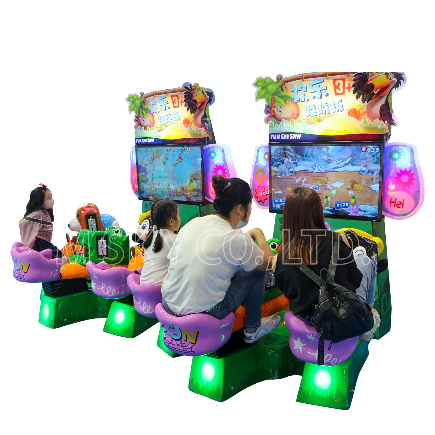 multiplayer indoor fiberglass Coin operated kids 3 Players Seesaw Kiddie Rides swing Game Machines for sale in Amusement Park