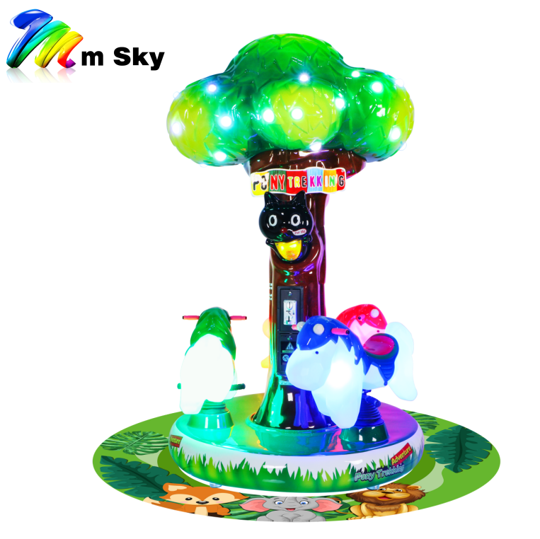 High Quality Fiberglass christmas tree mini carousel  Coin Operated merry go round Machine horse Indoor outdoor game center