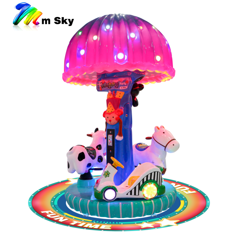 CE Mini Coin-Operated 3-Seater Kids Carousel Swing Touch Interactive Indoor Amusement Park Merry-Go Machine Fiberglass 220v