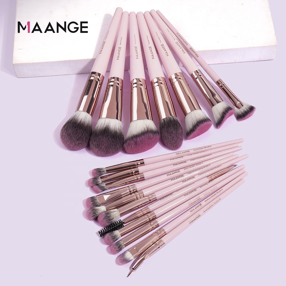 MAANGE 18 pcs High Quality professional beauty shadow cosmetic brush kit tools pink handle Makeup brush set for girls makeup