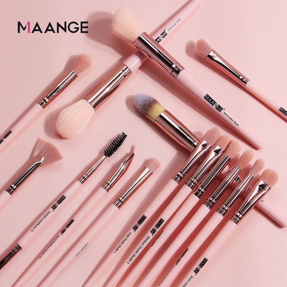 MAANGE 15PCS private label Champagne Black silver Pink gold plastic foundation powder short shader professional make up brush