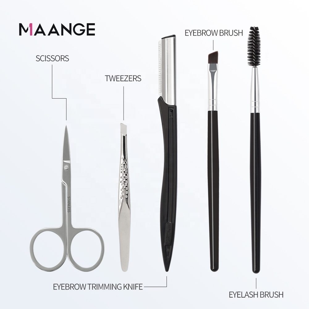 MAANGE 5pcs Custom Logo Disposable Eyebrow Shaper Eyelash Mascara Brush Eyebrow Brush Tweezers For Makeup Tools