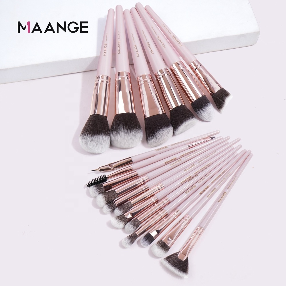 MAANGE 18 pcs High Quality professional beauty shadow cosmetic brush kit tools pink handle Makeup brush set for girls makeup