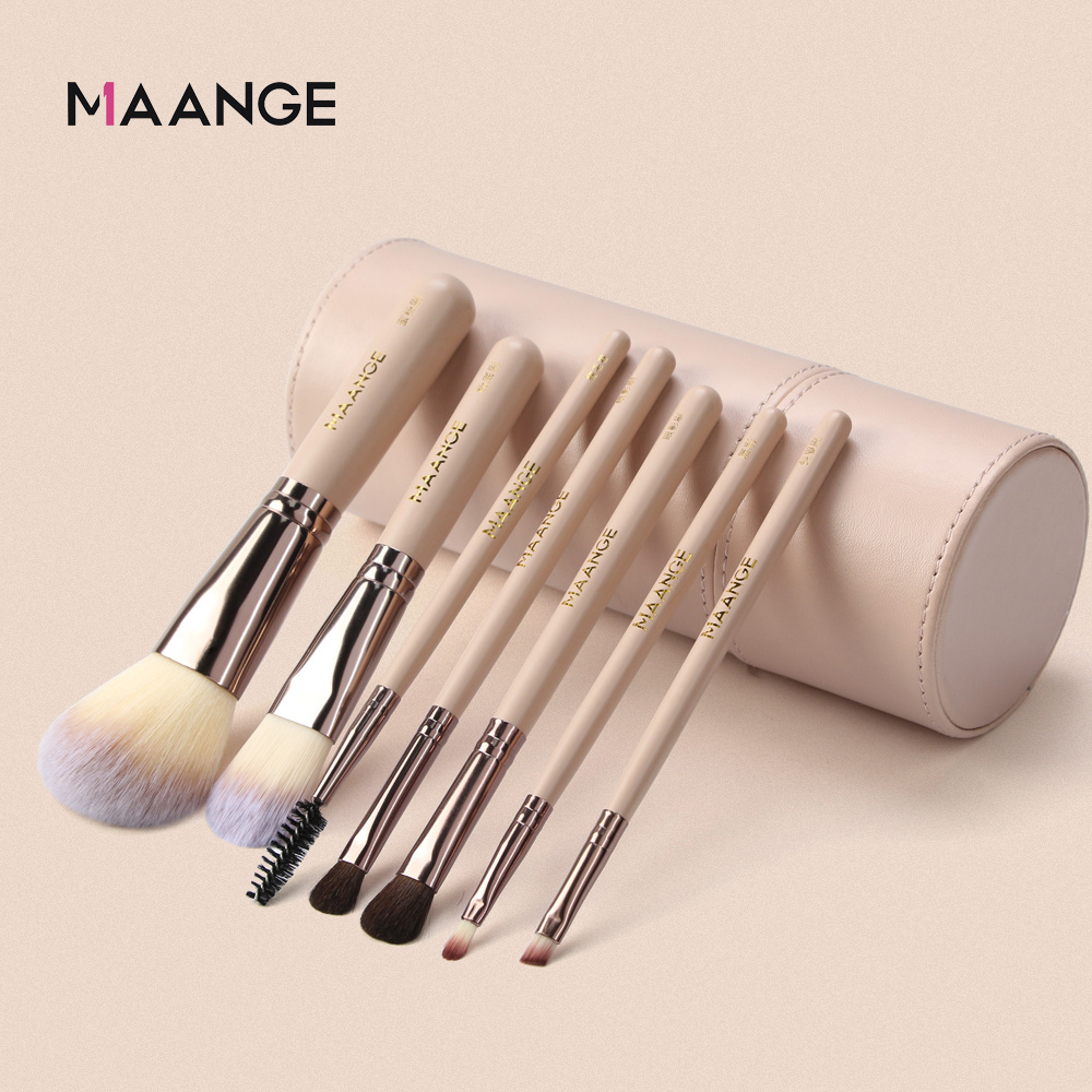 Maange 7pcs Facial Brush lip Shaving Brush Eyebrow Cosmetic Makeup Brush Set Kit With Case