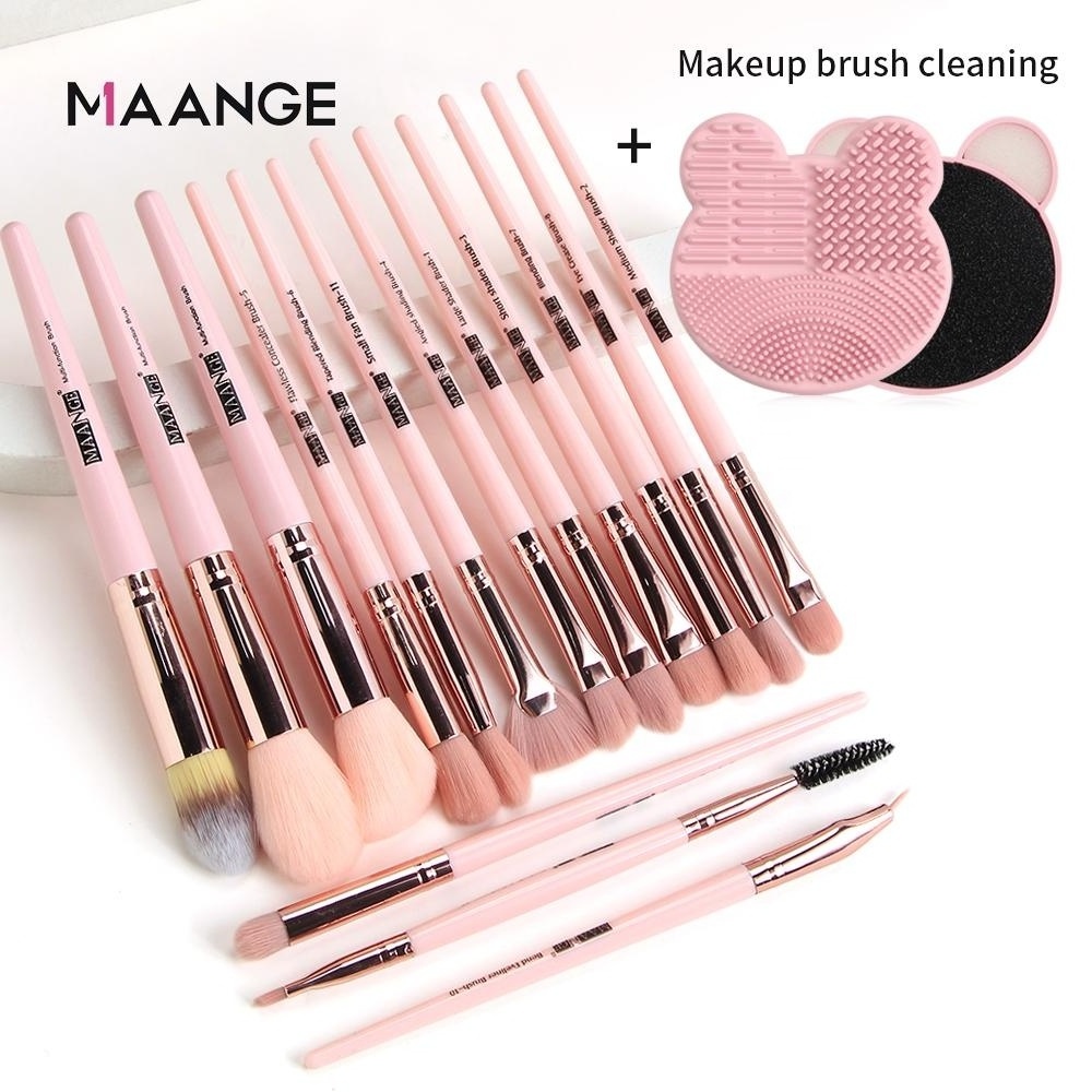 MAANGE 15PCS private label Champagne Black silver Pink gold plastic foundation powder short shader professional make up brush