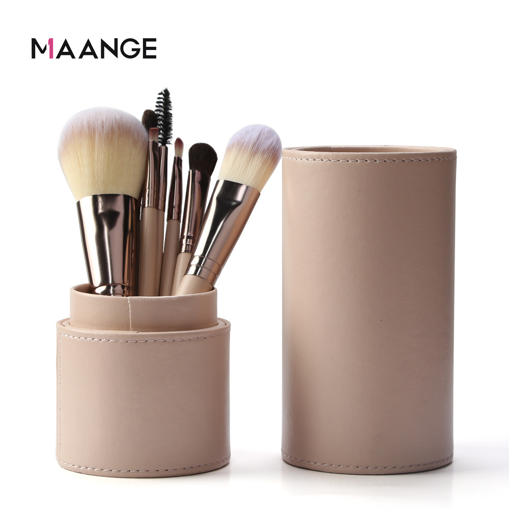 Maange 7pcs Facial Brush lip Shaving Brush Eyebrow Cosmetic Makeup Brush Set Kit With Case