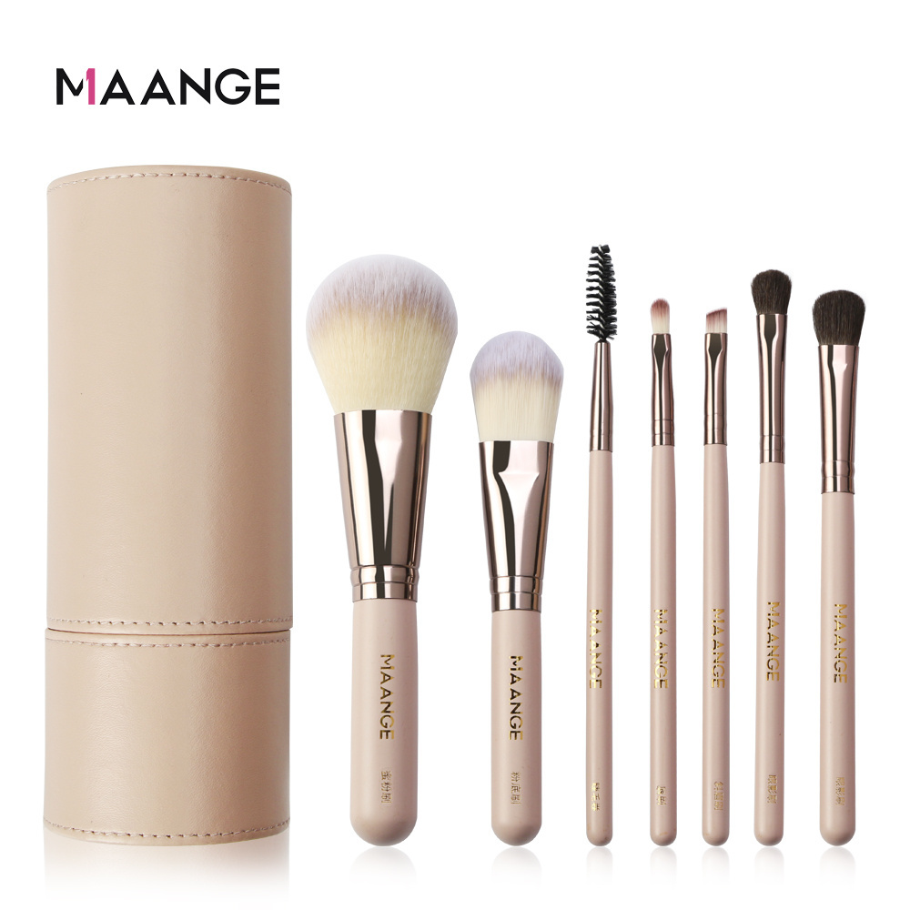 Maange 7pcs Facial Brush lip Shaving Brush Eyebrow Cosmetic Makeup Brush Set Kit With Case