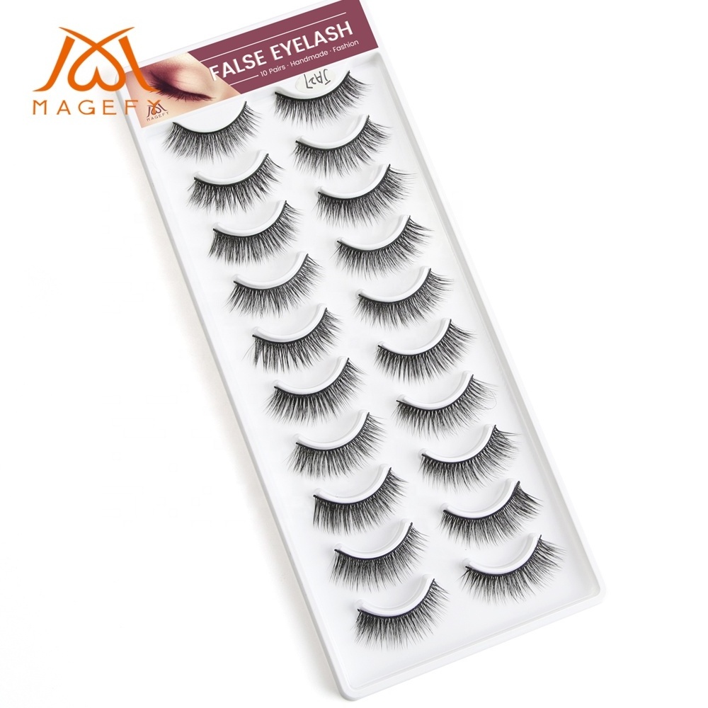 MAANGE wholesale 10 pairs handmade soft false eyelashes custom soft 3d mink lashes vendor full strip lashes full strip eyelashes