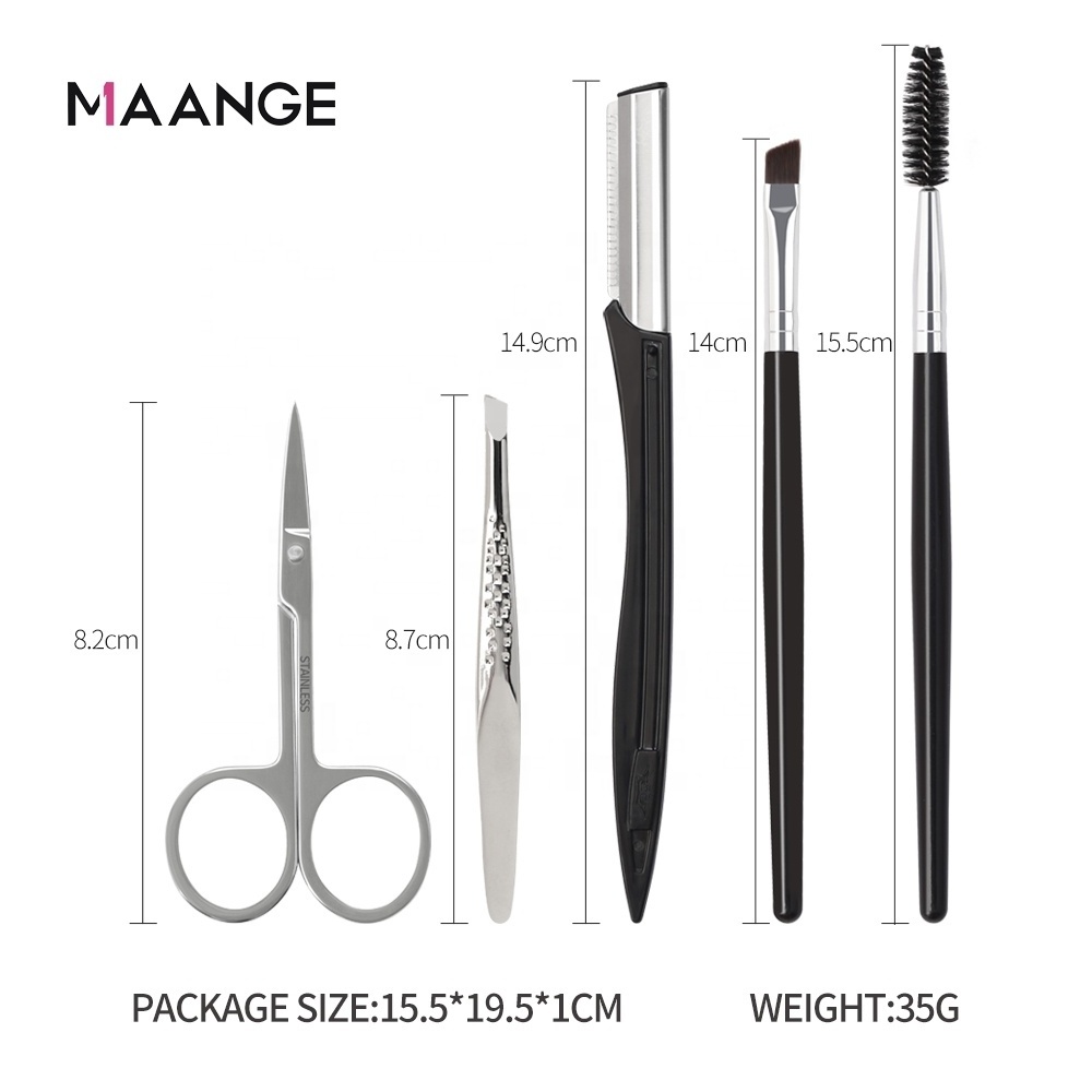 MAANGE 5pcs Custom Logo Disposable Eyebrow Shaper Eyelash Mascara Brush Eyebrow Brush Tweezers For Makeup Tools