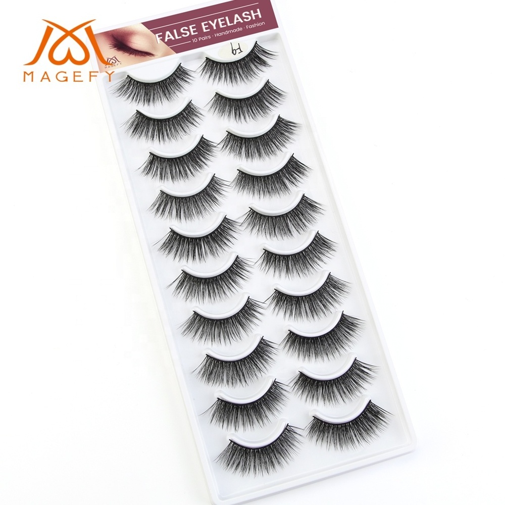 MAANGE wholesale 10 pairs handmade soft false eyelashes custom soft 3d mink lashes vendor full strip lashes full strip eyelashes