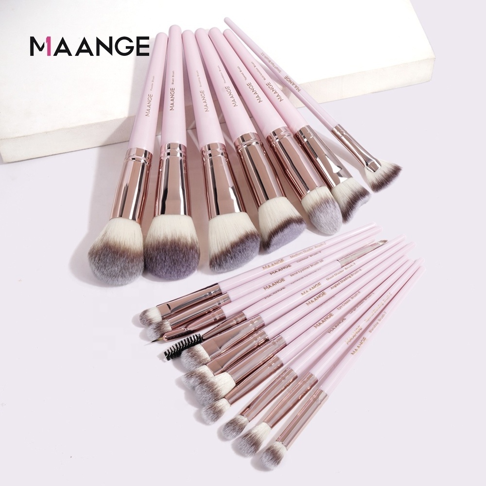 MAANGE 18 pcs High Quality professional beauty shadow cosmetic brush kit tools pink handle Makeup brush set for girls makeup