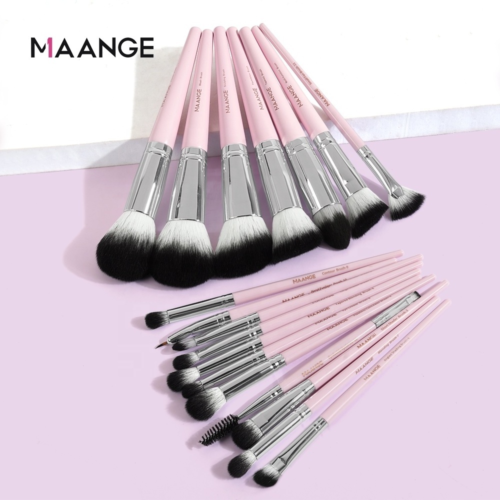 MAANGE 18 pcs High Quality professional beauty shadow cosmetic brush kit tools pink handle Makeup brush set for girls makeup