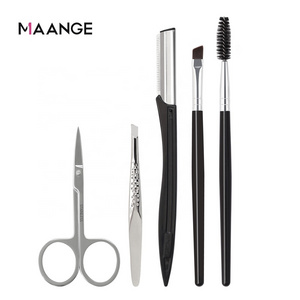 MAANGE 5pcs Custom Logo Disposable Eyebrow Shaper Eyelash Mascara Brush Eyebrow Brush Tweezers For Makeup Tools