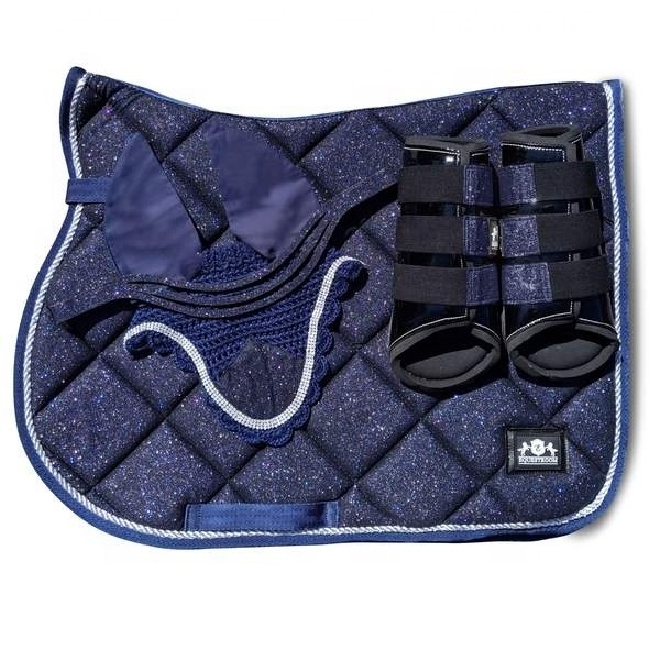 GLITTER FABRIC HORSE SADDLE PADS UNDERNEATH COTTON LINING, INSIDE HIGH DENSITY CUSHION.