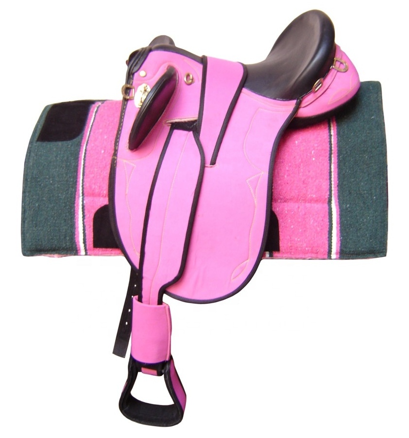 SMART SYNTHETIC STOCK HORSE SADDLE WITH HORN MADE ON WOODEN TREE WITH COMPLETE MOUNT COLOR BLACK BROWN TAN LONDON PINK