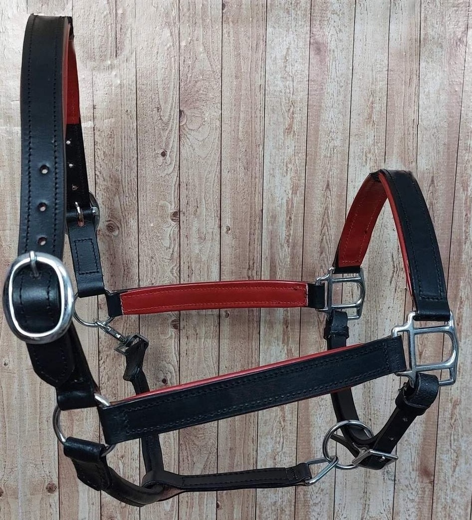 CUSTOMIZED DESIGN LEATHER HALTER WITH CONTRAST COLOR PADDING/ WHOLESALE LEATHER HORSE HALTER WITH PADDING.