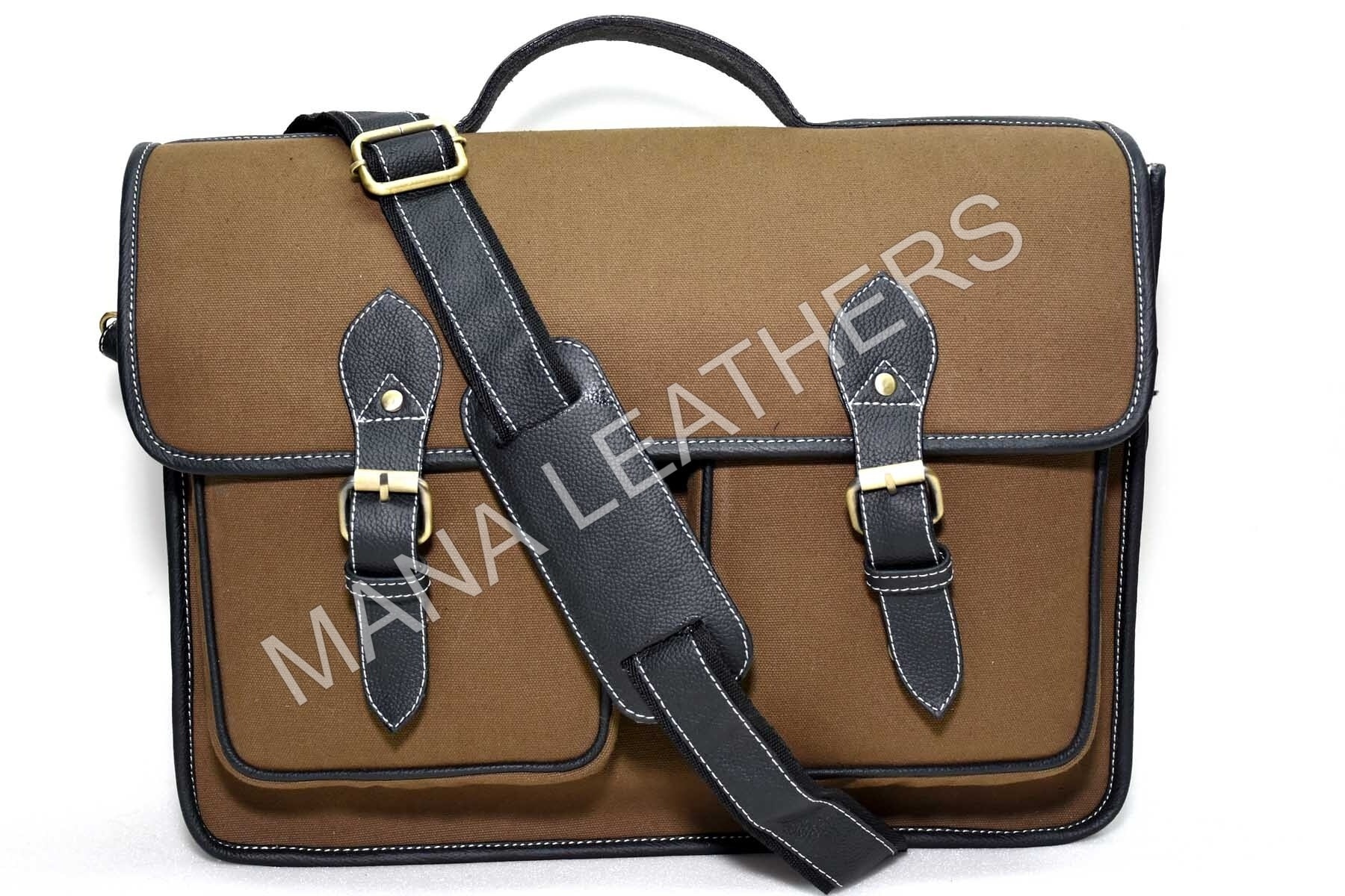 LIGHTWEIGHT PREMIUM QUALITY CANVAS MENS BAG WITH SHOULDER STRAPS BRASS HARDWARE/CUSTOM DESIGN CANVAS BAG