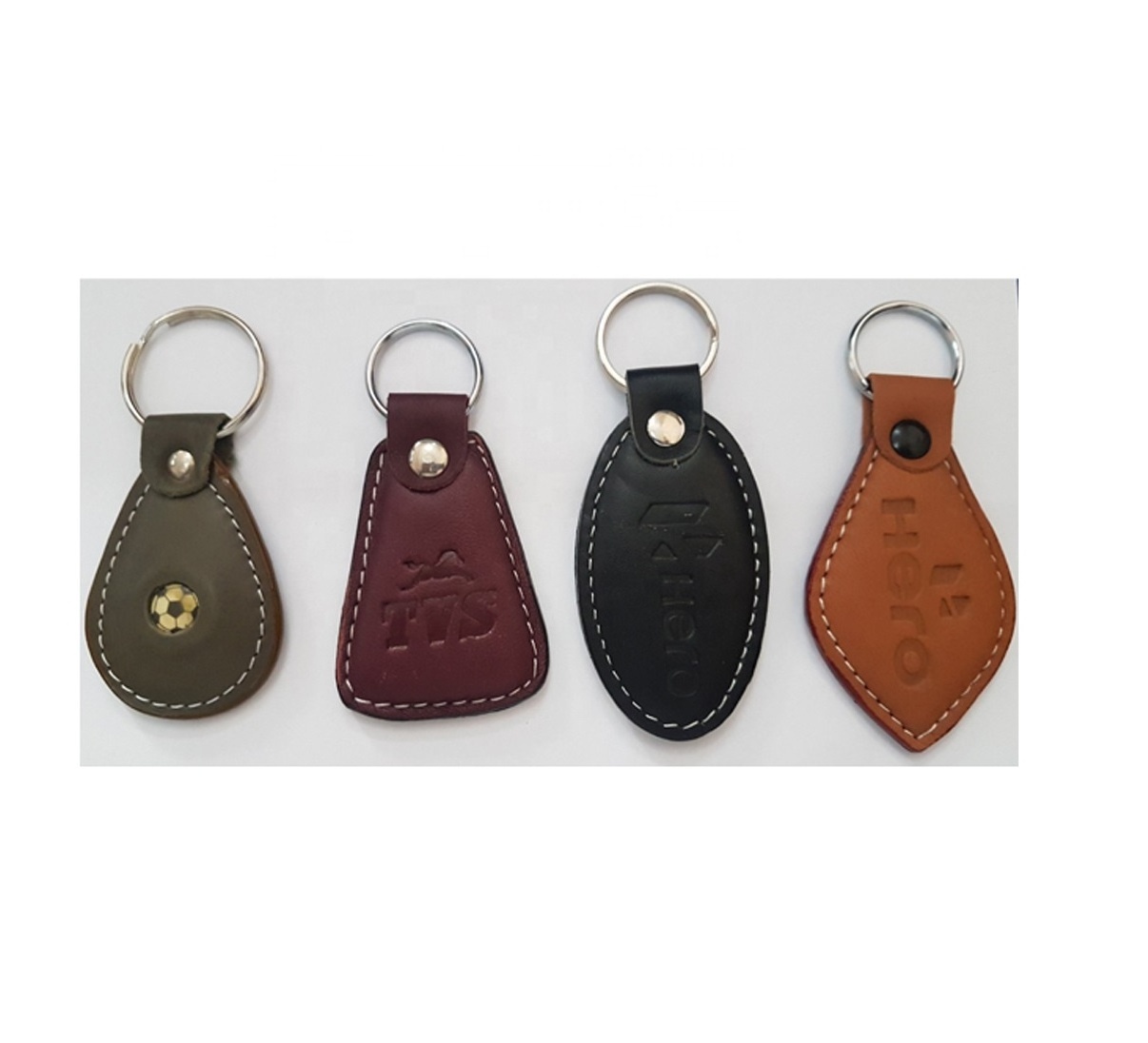 SMART FANCY SOFTY LEATHER KEY RINGS WITH METAL LOGO AND CHROME RINGS AND LOOPS/ LEATHER KEY RINGS WITH LOGO