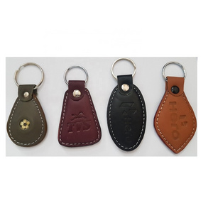 SMART FANCY SOFTY LEATHER KEY RINGS WITH METAL LOGO AND CHROME RINGS AND LOOPS/ LEATHER KEY RINGS WITH LOGO