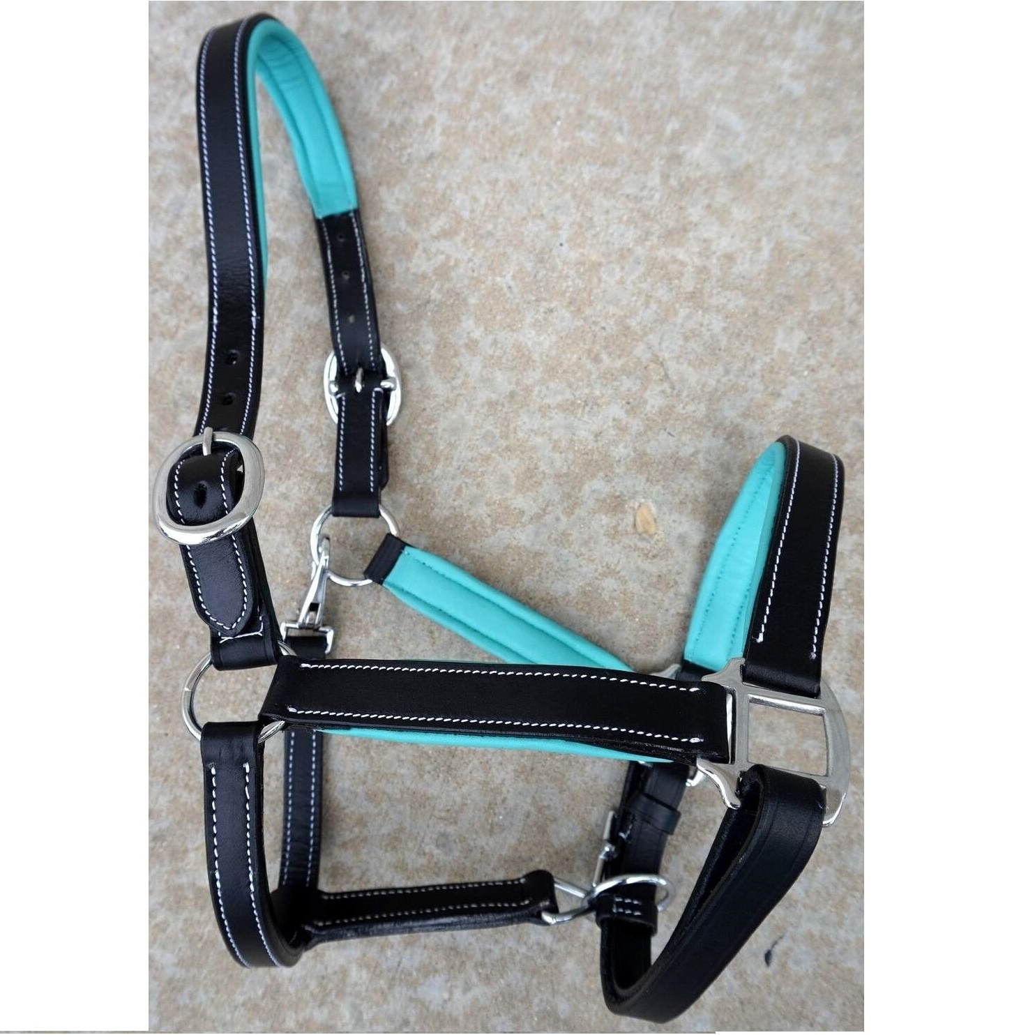 CUSTOMIZED DESIGN LEATHER HALTER WITH CONTRAST COLOR PADDING/ WHOLESALE LEATHER HORSE HALTER WITH PADDING.