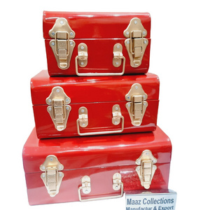 Set of 3 Storage Decorative Jewelry Box Metal Trunk Tool Box Trunk Multi Color Customized Metal Trunk for sale