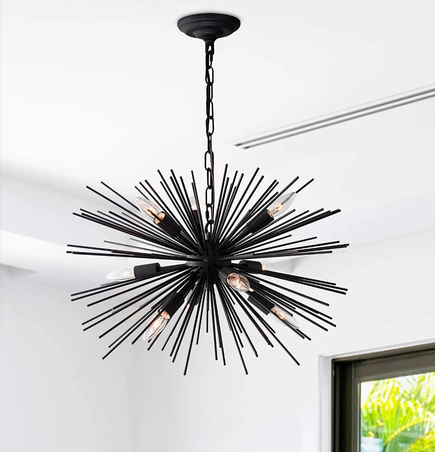 Black Branches metal  tube  Classic Candle Ceiling Pendant Light Fixture Wrought Iron Farmhouse Chandelier Kitchen Island