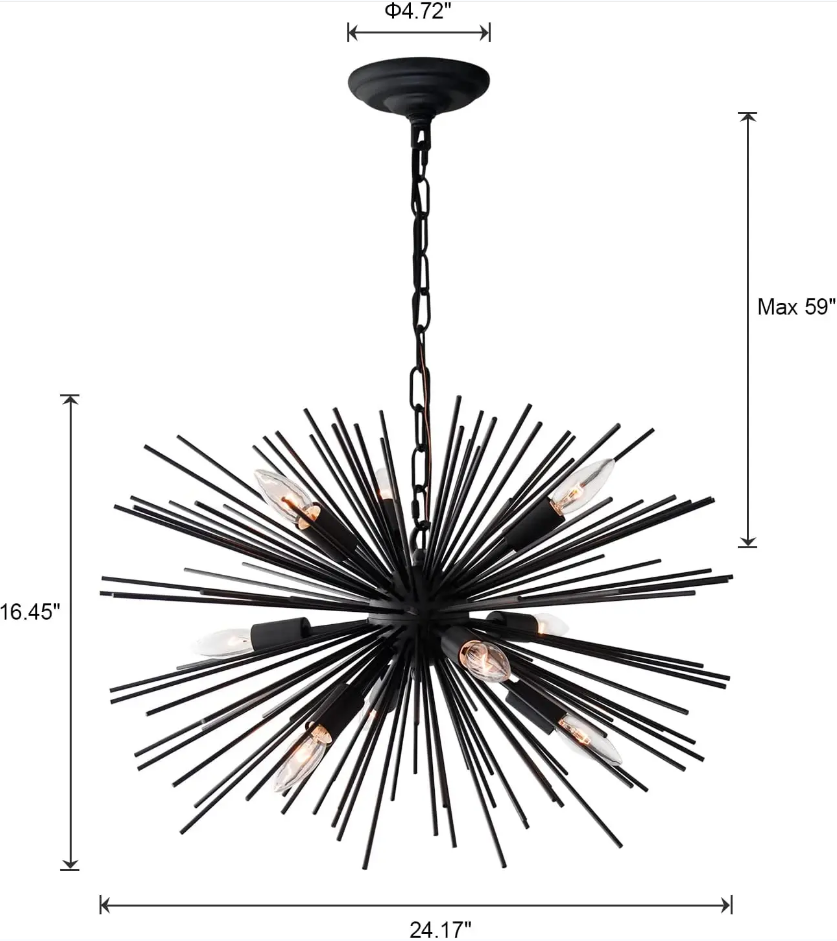 Black Branches metal  tube  Classic Candle Ceiling Pendant Light Fixture Wrought Iron Farmhouse Chandelier Kitchen Island