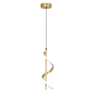 Gold Pendant Light, Spiral Modern Led Pendant Lighting for Kitchen Island, Brushed Brass Ceiling Hanging Light Fixture