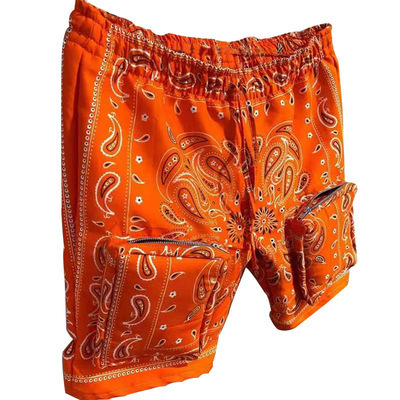 New Arrival Patchwork Bandana Men Cargo Pocket Jogger Sweat Shorts Pant Summer Men Paisley Hip Hop Shorts