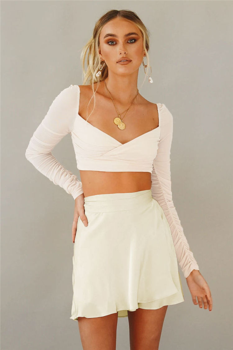 Summer Lace-up chiffon satin wrap mini skirt womens solid color Mini high waist skirts fashion one-piece lace short skirt