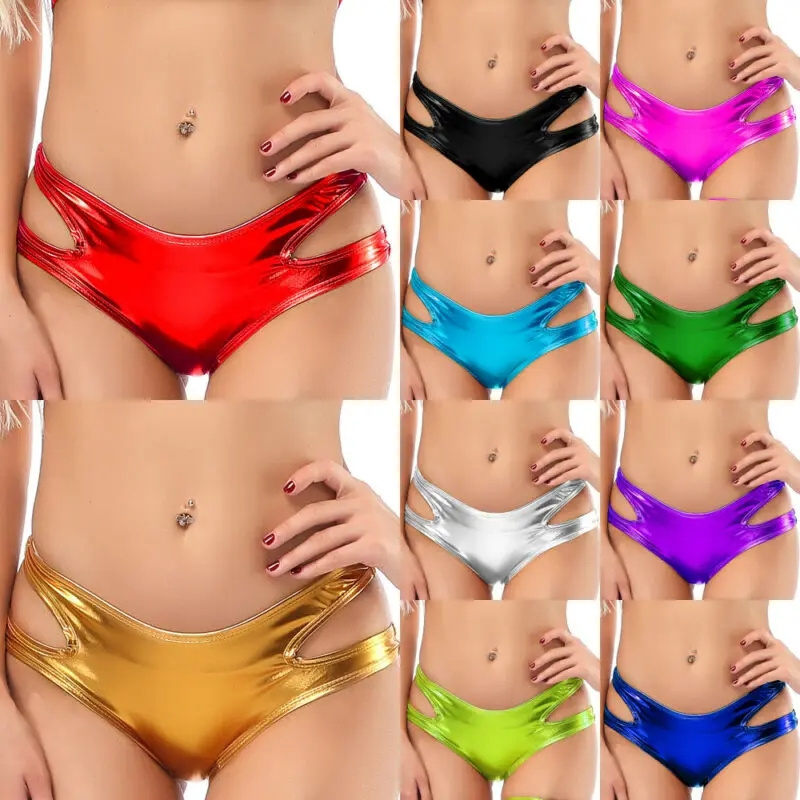 King Mcgreen Star Lady Wet Look Lingerie Panties Sexy Side Hollow out Briefs Thong Evening Party Club Wear Underwear Knickers