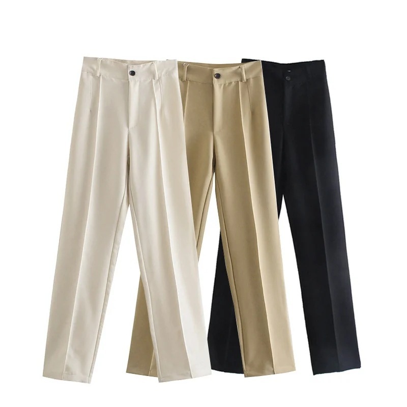 King Mcgreen Star Chic Fashion Elegant Office Wear Straight Pants Vintage High Waist Zipper Fly Female Trousers